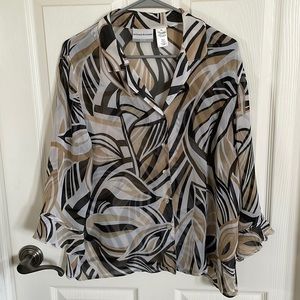 Alfred Dunner Petites Leaf Pattern Sheer Button Down size 16P